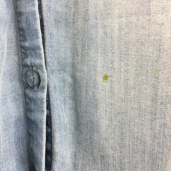 CLOTH & STONE Anthropologie Blue High Low Fringe Hem Chambray Button Shirt Dress - Picture 15 of 16